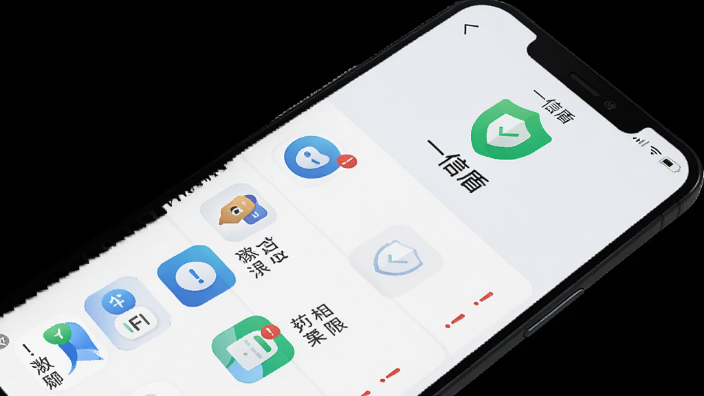 �ֻ���Ļ��ʾ��һ�Ŷܡ���Ӧ�ð�ȫ��ⱨ��ҳ�棬ҳ�涥������ɫ����ͼ��͡���ȫ���������·��б�չʾ���Appͼ�꼰Ȩ��״̬������App�Ա��к�ɫ��̾�ű�ǣ�����Ϊǳɫ���棬���Ϊ��ƽ��UI���չʾ������ɾ����࣬���廭��