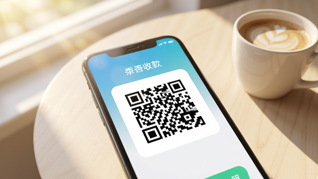 һ����д��ͷչʾ����App���տ�����棬����������һ�������Ķ�ά�룬��ά���Ϸ�д�š������տ�����������Ǹɾ���ǳɫ���棬�Ա߷���һ�����ȣ�����͸�����������ֻ��ϣ�Ӫ������ɵľ�Ӫ��Χ������ϸ�壬ɫ����ͣ��޶���Ԫ��