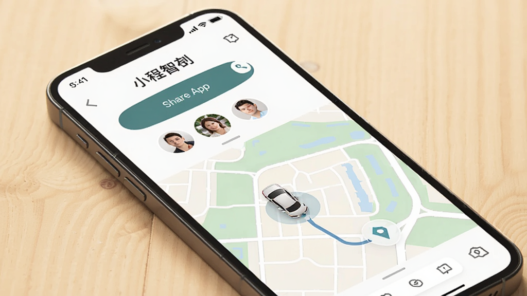 һ��չʾС������App�г̷����밲ȫ���ܵ�ͼƬ�������������ֻ���Ļ����Ļ����ʾ���г̷������棬�з�����ť����ϵ��ͷ�񣬵�ͼ����ʾ�ŵ�ǰ����λ�ú�Ŀ�ĵء������������Ű��ࡣ�����ܰ��ȫ��ϸ�ڵ�λ�����ʸɾ����޶���Ԫ�ء�