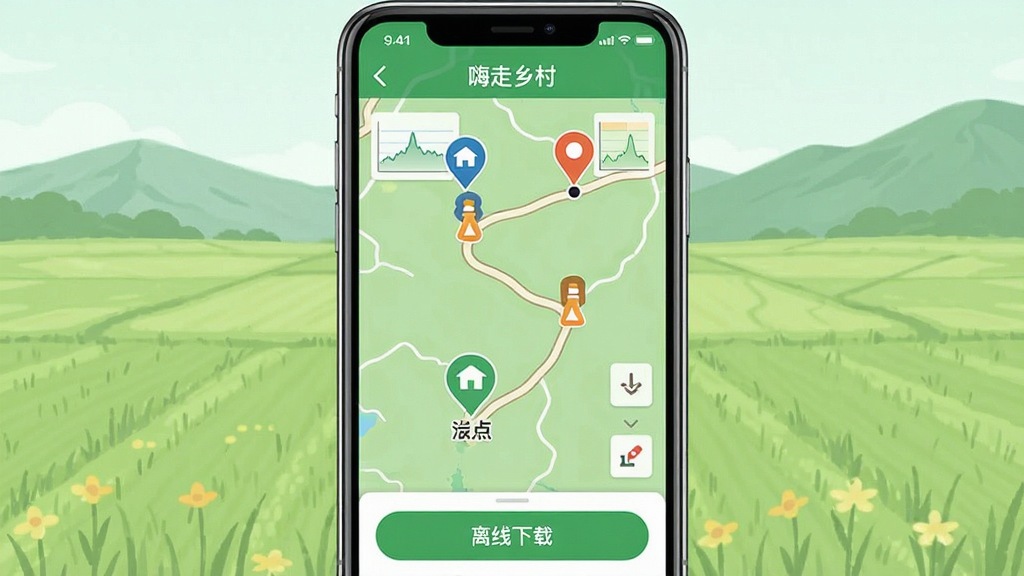 һ�š�������塱App�����·�ߵ��������ͼ���������ֻ���Ļ��ʾ��һ�����ѵ����С·��ͼ��·�����������յ��ǣ��Ա��к��α仯ͼ�Ͳ�����ͼ�꣬��ͼ�·��С��������ء���ť�������ǵ���ɫ����Ұ��ɽ�𣬷����ʵ�ã��������������ֱ�ǩ��ȷ���޶���Ԫ��