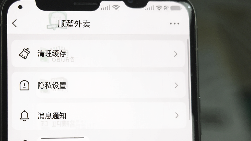 一张手机屏幕截图,展示“顺溜外卖”APP的设置页面,页面中包含“清理缓存”、“隐私设置”、“消息通知”等选项,界面风格简洁,背景为白色,图标为线性设计,画质清晰干净,无多余元素