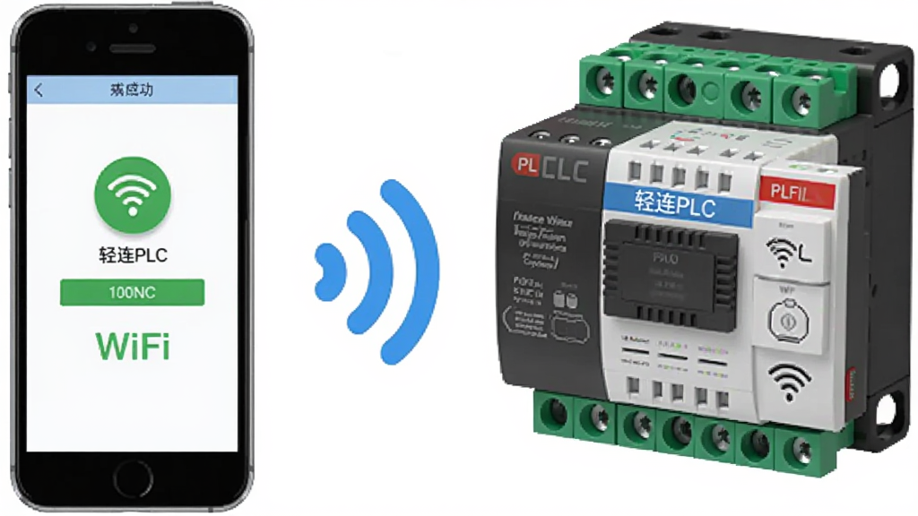һ��չʾ�ֻ���PLC�豸ͨ��WiFi���ӵ�ʾ��ͼ���ֻ���Ļ����ʾ�š�����PLC�������ӳɹ����棬�Ա���һ̨��ҵPLC�豸������֮���������ź�ͼ�����ӣ������Ǹɾ��İ�ɫ��������ʾ��ͼ��ϸ�����������ʸɾ����޶���Ԫ��
