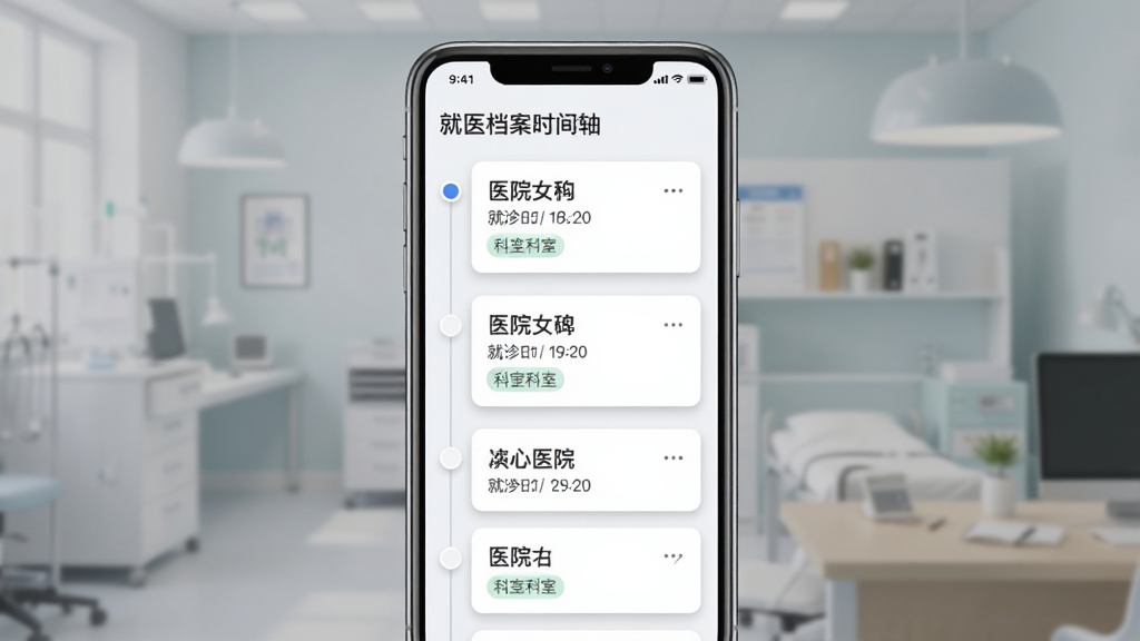 ��ҽ����ܼ������ڵľ�ҽ����ʱ������棬�ֻ���Ļ��ֱ��ʾ��ʱ�����еĲ�����¼��Ƭ��ÿ�ſ�Ƭ����ҽԺ���ơ��������ںͿ��ұ�ǩ��������ǳɫ����Ƭ����΢����ӰЧ��������ִ���࣬���ʸɾ�