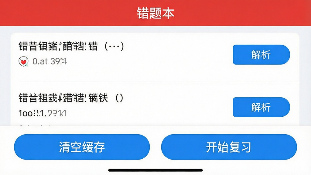 һ���ֻ������ͼ����ͼƬ������չʾ���ݴ��App�Ĵ��Ȿҳ�棬�����к�ɫ���⡰���Ȿ�����·��б���ʾ��������ͽ�����ť���ײ��С���ջ��桱�͡���ʼ��ϰ��������ť��������ɫ����ɫ�Ͱ�ɫΪ�������ɾ����࣬���������޶���Ԫ�ء�