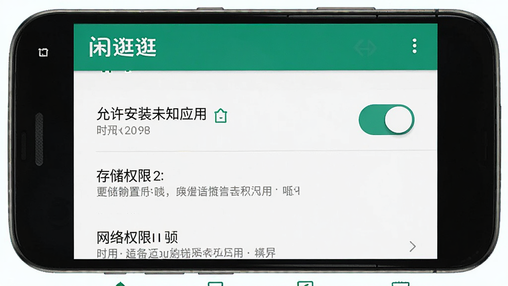 һ��չʾ���й�䡱App�ڰ�׿�ֻ��ϰ�װȨ�����õ�ʾ��ͼ��������һ���ֻ���Ļ����Ļ������ʾ��������װδ֪Ӧ�á��Ŀ��ذ�ť���·��д洢Ȩ�޺�����Ȩ�޵�˵�����֣��Ű������������ʵ�ã�ϸ����ȷ�����ʸɾ��޶���Ԫ�أ������ֻ����ý���ͼ