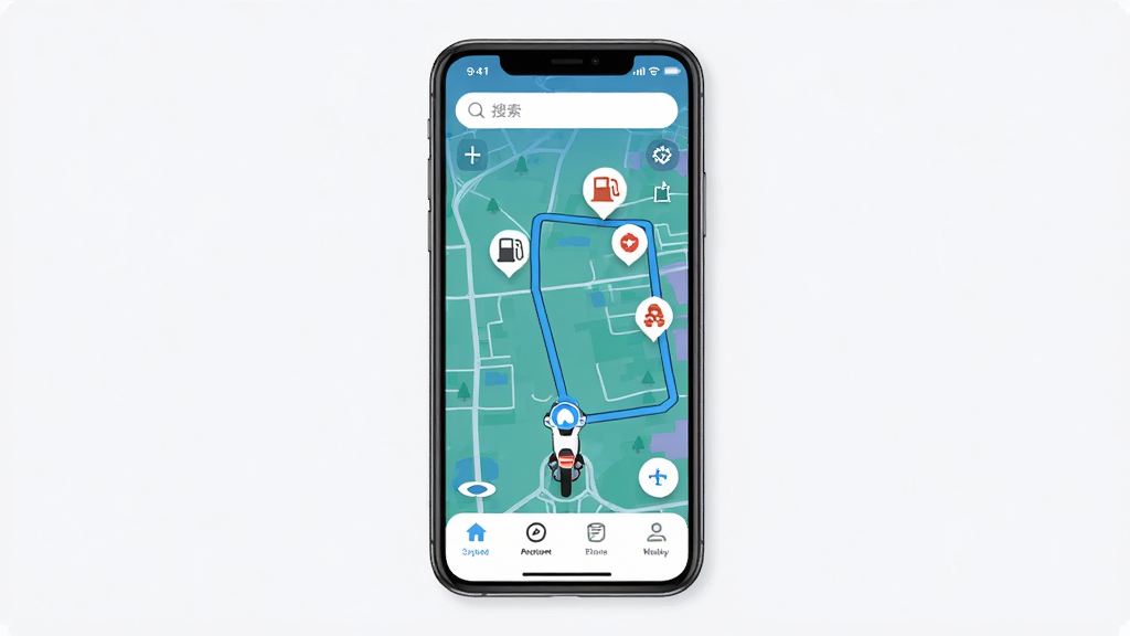 СĦ����App���Ľ���չʾ���������ֻ���Ļ����Ļ����ʾСĦ����App����ҳ������Ϊ�������������м���Ħ�г�����·�ߵ�ͼ����ͼ���м���վ��ά�޵�ͼ�꣬�ײ����ĸ�����ѡ����Ű�������������ִ���ƽ����ϸ��Բ�󣬻��ʸɾ����壬�޶���Ԫ��