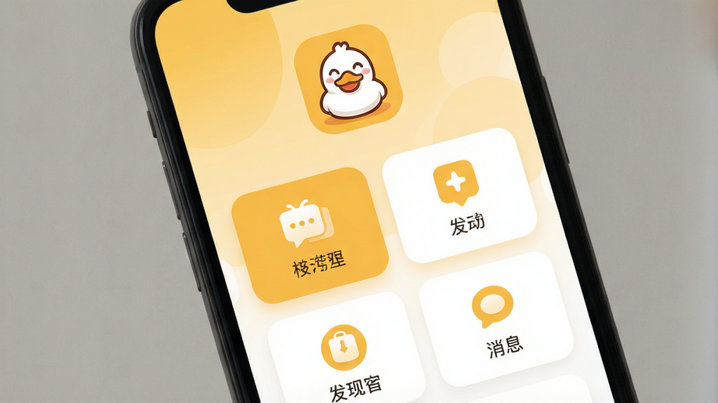 һ��չʾ�ֻ���Ļ��ͼƬ����Ļ������ѼѼApp�������棬������Ƽ�����죬��ů��ɫ�Ͱ�ɫΪ��ɫ���������пɰ��Ŀ�ͨѼ��Logo���м��ǹ��ܿ�Ƭʽ���֣��������������֡���Ϣ��ģ��ͼ�꣬��������͵Ľ���ǳɫ��������±�ƽ����ϸ��Բ�󣬻��ʸɾ������޶���Ԫ��