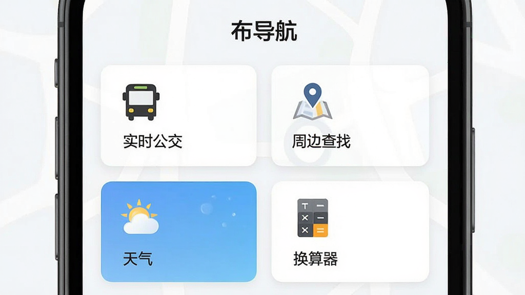 һ���ֻ�Ӧ�ý���չʾͼ����Ļ����ʾ����������APP��ʵ�ù���ҳ�棬ҳ���Կ�Ƭʽ����չʾ���������ڣ��硰ʵʱ�����������ܱ߲��ҡ�������������������������ÿ����Ƭ���м���ͼ�������˵��������Ϊǳɫ��������ͳһ�����ʸɾ����޶���Ԫ�ء�