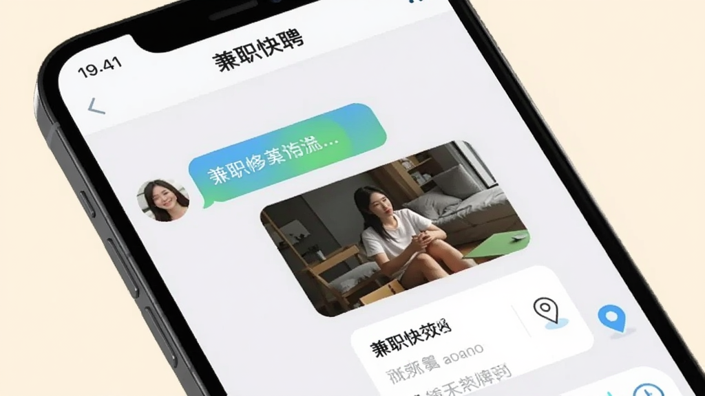 �ֻ���Ļ��д��չʾ��ְ��ƸAPP�ڵ�������棬�Ի�������������Ϣ��ͼƬ�Ͷ�λ��Ϣ������ɾ����������Բ�󣬱���Ϊǳɫ��ͻ����ͨ�ı�����Ч