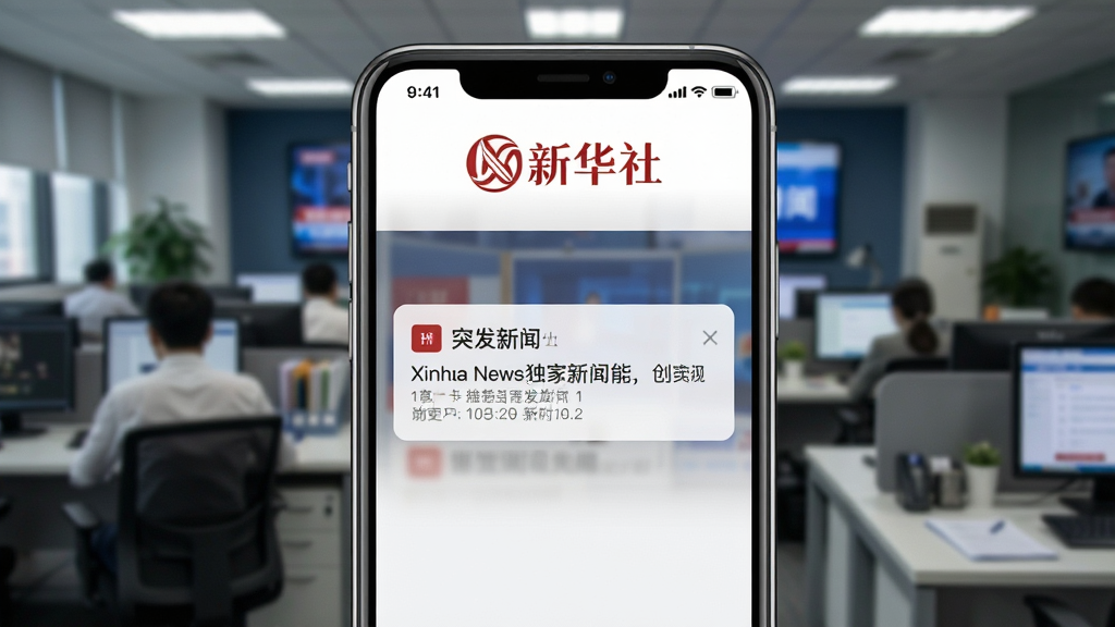 һ��չʾXinhua News���������׷����ܵĽ����ͼ���ֻ���Ļ������ʾͻ����������֪ͨ���������»����ɫLogo��ʶ������Ϊ���ű༭�ҳ��������дʵרҵ�����ʸɾ���