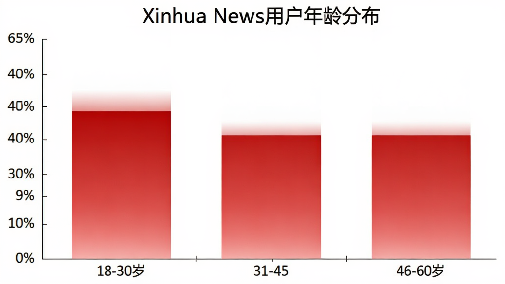 һ����״ͼչʾXinhua News�û�����ֲ�������Ϊ18-30�ꡢ31-45�ꡢ46-60����������Σ�����Ϊ�û�ռ�Ȱٷֱȣ���״ͼ���ú�ɫ������䣬������ɫ��ͼ������Ϊ