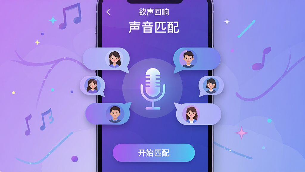 һ���ֻ�Ӧ�ý����ͼ���廭������չʾ���������족App������ƥ��ҳ�棬�����С�����ƥ�䡱���⣬�м���һ���������˷�ͼ�꣬��Χ�����Ŷ���û�ͷ�����ݣ��ײ��С���ʼƥ�䡱��ť����������ɫ����ɫΪ��ɫ����������ִ������������ɾ�