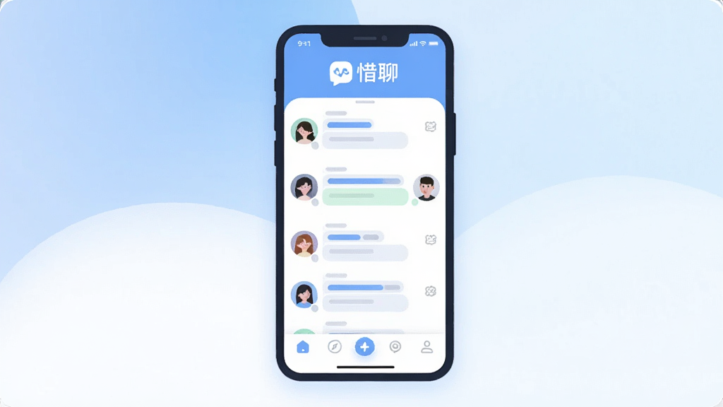 һ��չʾ��ϧ�ġ�App����ȫò�Ĳ廭������������һ�������ֻ����棬���涥����ʾ��ϧ�ġ�Logo���м��������б��ͼ����û�ͷ�񣬵ײ��ǵ���������������͵����׽��䣬����ִ���ƽ��ϸ��Բ�󣬻��ʸɾ��޶���Ԫ��