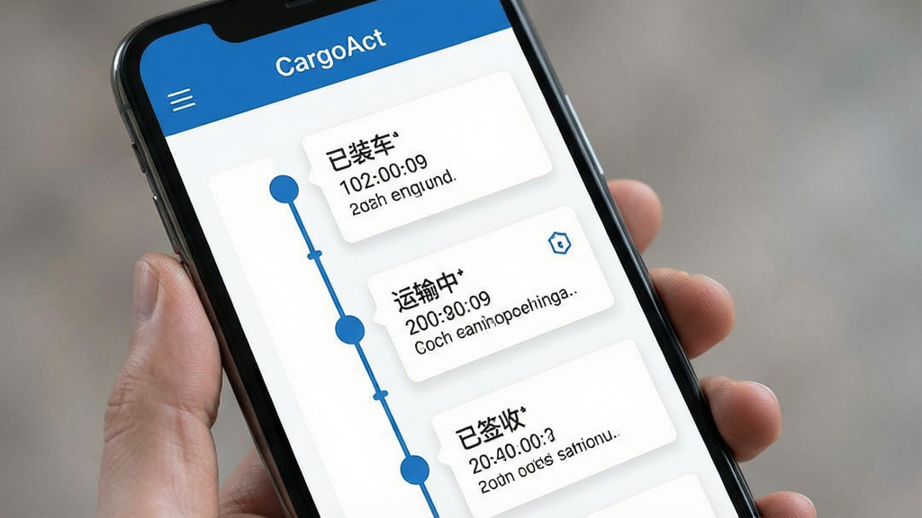 һ��չʾCargoAct�������ʱ���߹��ܵ��ֻ������ͼ�������ԡ�CargoAct��Ӧ��Ϊ����������չʾһ���ӡ���װ�������������С��ٵ�����ǩ�ա��Ĵ�ֱʱ���ᣬÿ���ڵ�������ϸ��ʱ�����״̬���������ֲ��ÿ�Ƭʽ��ƣ�����Լ����������ɫ����������������Ԫ�ء�