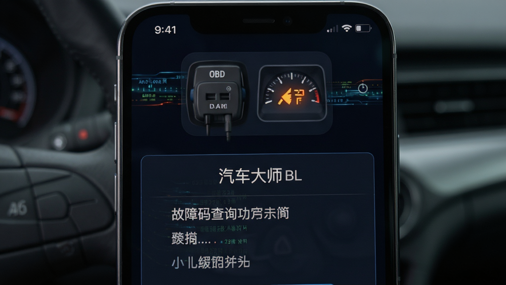 ������ʦ �������ѯ���ܽ��棬�ֻ���Ļ��ʾ��OBD�ӿں��Ǳ��̹��ϵ�ͼ�꣬�·������������ֽ��������Ϊ���½ṹ�����Ƽ��м�࣬ϸ�������������������ʸɾ����޶���Ԫ��