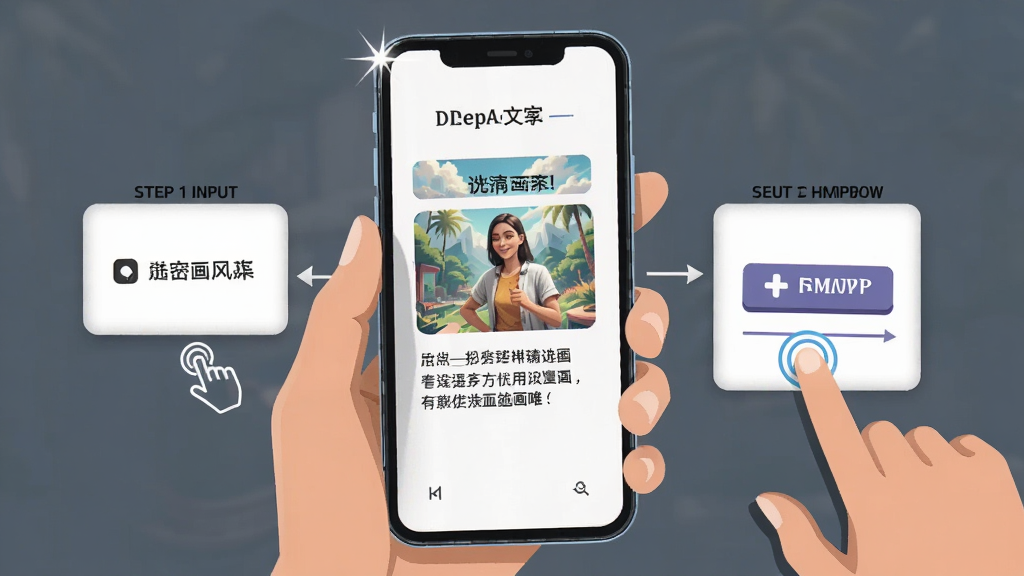 һ��չʾ DeepAI���紴�� ���ֻ��ϲ������̵�ͼƬ��������һ˫�������ֻ�����Ļ����ʾ�Ŵ��������ֵ�ѡ�񻭷��ٵ�������ɰ�ť�Ĳ���ָ�����Ա����������ָ���ͼ�ꡣ�����������Ű水����˳�����У�����Ǳ�ƽ���廭�磬ϸ�ڰ����ֻ���Ե�ĸ߹����ָ����Ӱ�����ʸɾ����޶���Ԫ�ء�