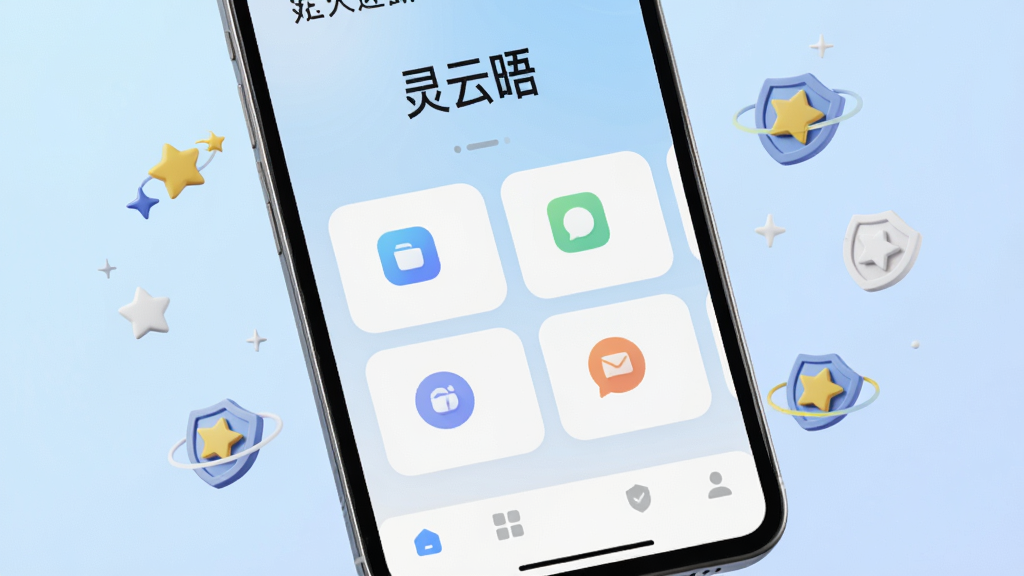 �ֻ���Ļ��д�����������ǡ������APP����ҳ���棬���岼�ּ����ˬ������Ϊ��͵�ǳ�����䣬�����л�ӭ��м������ż���Բ�Ǿ��εĹ��ܿ�Ƭ��ͼ���ƽ����ƣ��ײ��������������ֻ���Χɢ���ż������ǺͶ��Ƶ�Сͼ�꣬������ȫ���ݣ�����ִ��Ƽ��У����ʸɾ����޶���Ԫ�أ�������Ⱦ