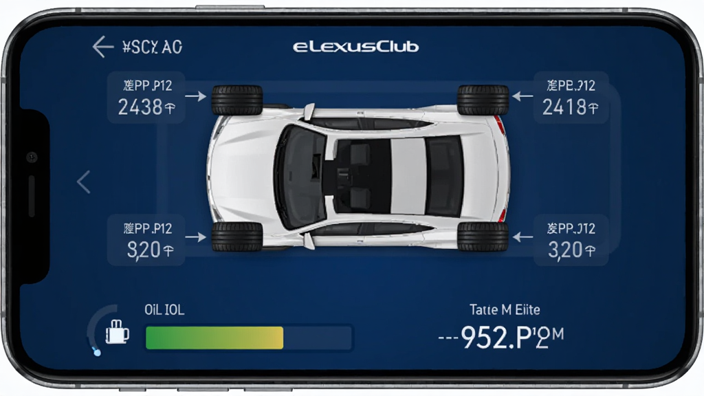 һ��չʾ eLexusClub ����״̬��ؽ����ͼƬ���ֻ���Ļ��ʾ��������ͼ����Χ��ע���ĸ���̥��̥ѹ��ֵ���·���������������������֡�����������ɫ�Ͱ�ɫΪ�������������׶�������ִ�����Ϣ���ӻ������ʸɾ����޶���Ԫ�ء�