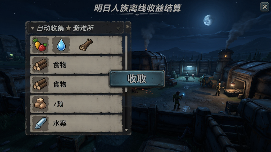 ���������������������棬����չʾ�������Զ��ռ�����Դ�б�������ʳ�ˮ��ľ�ĵ�ͼ�꣬������������ȡ��ť��������ҹ���Ļ��س��������дʵ�����磬ɫ��ƫ������ϸ�ڷḻ�����ʸɾ����޶���Ԫ��