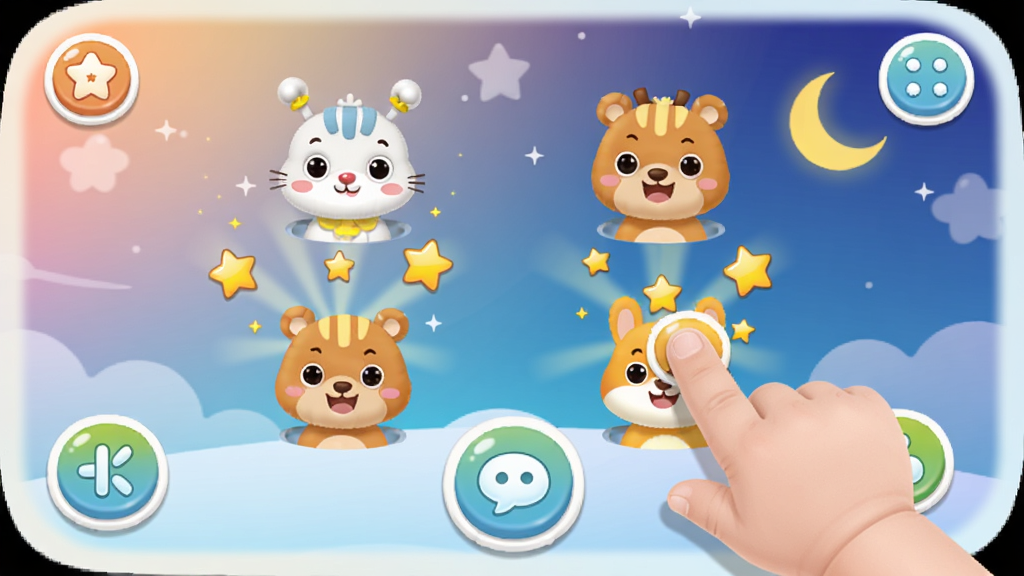 ������ʿ�����ҹ������Ϸ���棬С���ѵ���ָ���ڵ����Ļ�ϵĿ�ͨС��������������ǽ�����Ч����������͵Ľ���ɫ�ʣ����������ˣ���ť���Բ�󷽱��ͯ��������������ÿɰ������ʸ���ɾ��޶���Ԫ��