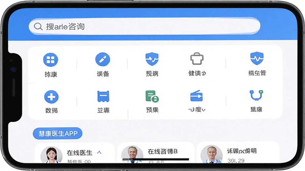 ��ҽͨAPP�������ͼ���ֻ���Ļ��ʾ������ѯ��ҳ���������������м书��ͼ���������룬�·�������ҽ���б���������ɫ������ɾ���ˬ���޹�浯����UI����ִ���ƽ������������