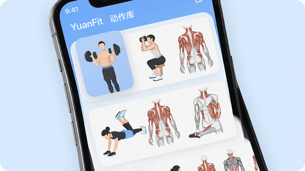 һ��չʾYuanFitӦ���ڶ���������ͼƬ���������ֻ���Ļ��д����Ļ�����������Ÿ��ֽ�������������ͼ�ͼ���ʾ��ͼ����������١���ס�ƽ��֧�ŵȣ���������������ִ���ƽ�������ǵ���ɫ��ϸ��Բ�󣬻��ʸɾ��޶���Ԫ�أ�ͼƬ�д��С�YuanFit��������