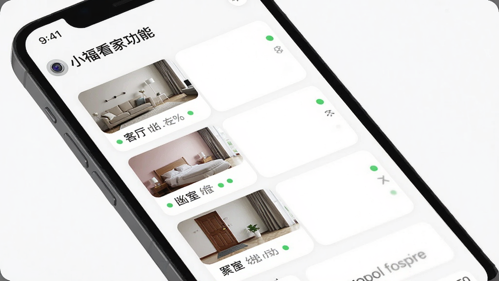 һ��չʾС������App���豸�������ܵ�ͼƬ���������ֻ���Ļ��ʾ�豸�б����п��������ҡ��ſ���������ͷ���ߣ��������б�ʽ���У��Ű����룬����Ǽ�Լ��ƽ�磬ϸ�ڰ���ÿ���豸�Աߵ�����״̬С�̵㣬���ʸ��壬�ɾ����޶���Ԫ��