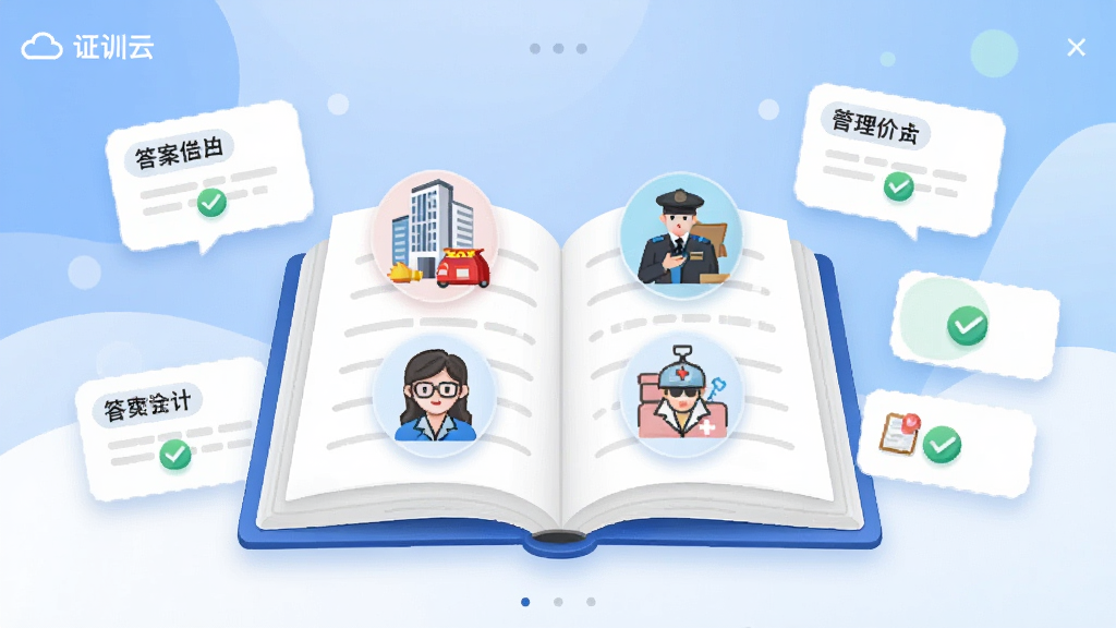 ��֤ѵ�ơ�Ӧ�ý����ͼ���廭������������һ�������ĵ����飬��ҳ�ϸ��ֳ���������������ơ���ʦ��ҽ�Ƶ�ְҵͼ�꣬��Χ��������Ŀ��Ƭ�ʹ𰸶Թ�����������͵����׽��䣬��������죬ϸ�����������ʸɾ��޶���Ԫ��