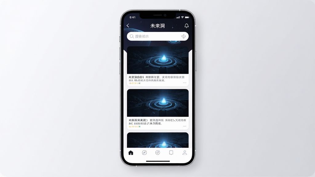 һ��չʾ��δ������App���Ľ�����ֻ�����ͼ������Ϊһ�������ֻ�����Ļ����ʾ��δ������App����ҳ������Ϊ�������������м����ٲ������ݿ�Ƭ���ײ�Ϊ���������Ű���У�����ִ���ƽ����ϸ�����ֻ��߿�Բ�󣬱���Ϊǳ��ɫ���䣬���������ɾ����޶���Ԫ�ء�