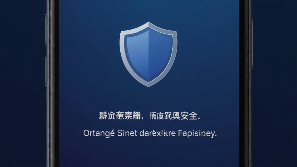 一张展示奥塞斯应用隐私安全提示界面的手机截图,画面中有一个盾牌形状的图标和文字说明,背景为深蓝色渐变,风格安全稳重,画质清晰无多余元素