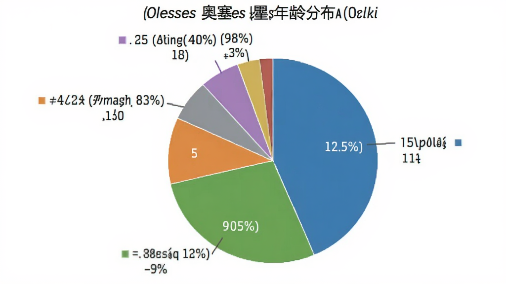 一张展示奥塞斯用户年龄分布饼状图的图片,图表中标注了不同年龄段的占比数据,背景为白色,风格数据可视化清晰,画质干净无多余元素