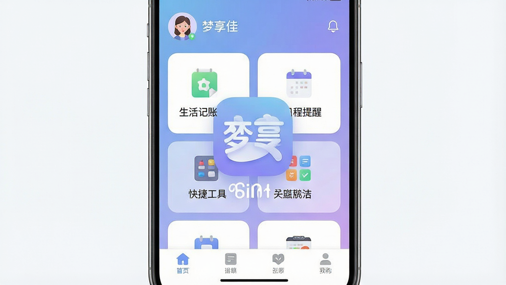 һ���ֻ�Ӧ�����������ϸ��ͼ�����������ǡ������ѡ�App��ͼ������ƣ�ͼ�����Բ���࣬��������͵Ľ�������ɫ�������沼���ϣ�������ʾ�û�ͷ����ǳƣ��м��ǹ��ܿ�Ƭ���񣬰�����������ˡ������ճ����ѡ�������ݹ��ߡ���ѡ��ײ�Ϊ���������������ִ���ƽ����ϸ�ھ��£����������ɾ����޶���Ԫ�أ����������֡�