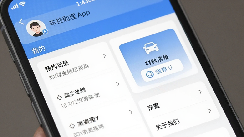 一部手机屏幕显示车检助理App的