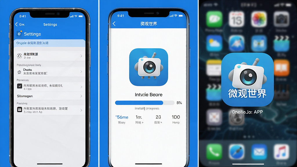 һ��չʾ΢������APP��װ�����AI��ͼ�������Ϊ�������֣�������ֻ������п���δ֪��ԴȨ�޵Ľ��棬�м���΢������APP��װ���������ұ��ǰ�װ��ɺ������ϵġ�΢�����硱ͼ�꣬�����������ˣ�����ɫ�Ͱ�ɫΪ��ɫ�������ʸ��壬�ɾ��޶���Ԫ��