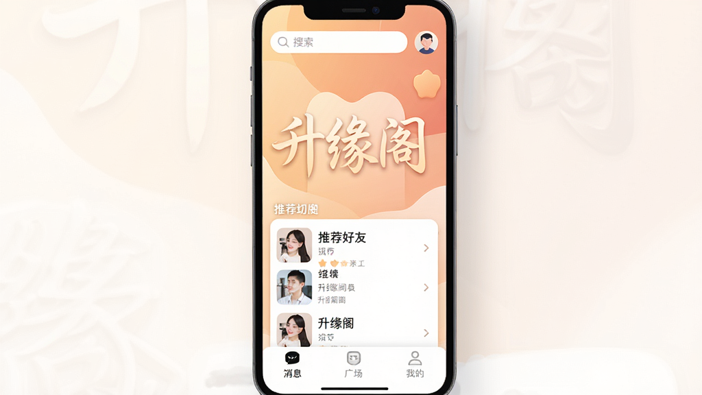��Ե��App������չʾ���ֻ���Ļ������ʾ����Ե���������֣�����Ϊ��͵�ůɫ�����䣬���沼�ּ�࣬���������������û�ͷ���м����Ƽ����ѿ�Ƭ�б����ײ�Ϊ��Ϣ���㳡���ҵ���������ͼ�꣬����ִ���ƽ��ϸ��Բ�󣬻��ʸɾ��������޶���Ԫ��