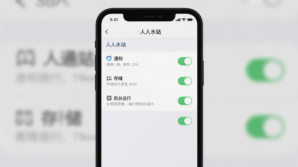 һ�š�����ˮվ��APP��Ȩ�����ý����ͼ�������������ֻ���Ļ����Ļ����ʾӦ��Ȩ���б�������֪ͨ���洢����̨���е�ѡ�ÿ��ѡ���Ա��п��ذ�ť�������Ǽ����ֻ����ý��棬���������ϸ����ȷ�����ʸɾ����޶���Ԫ��
