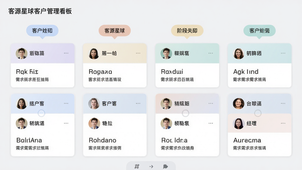 ��Դ����ͻ�����������棬�����Ϊ���У�ÿ�ж����н׶����Ʊ�ǩ����Ƭ����ʾ�ͻ�������ͷ�������ժҪ����Ƭ����ק�ƶ�������ǳ��ɫ����ɫ��ͣ��������������ʸɾ��޶���Ԫ��