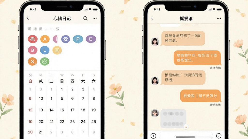 һ�š��ٰ���Ӧ�ù���չʾͼ�������Ϊ���������֣�����������ռǽ��棬��ʾ��ɫ������ǩ���������Ҳ���������棬չʾ��ů�ĶԻ����ݣ������ǵ��ŵ��װ�ɫ�����������¼�Լ���������������ʸɾ����޶���Ԫ��