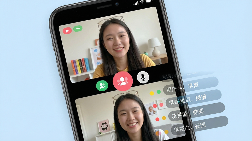 һ��չʾ���粥��App�����ܵĽ���ͼ���������ֻ���Ļ����Ļ����ʾ������Ƶ���ڣ��Ϸ����������棬�·����û��Լ��Ļ��棬�м�������ť����˷�ͼ�꣬�Ա���������Ϣ�����������Ű����·ֲ����������罻�У�ϸ�����в�ɫ������״ָ̬ʾ�����ʸɾ����޶���Ԫ�أ�����Ϊǳ��ɫ��