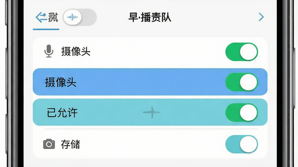 һ��չʾ���粥��AppȨ�����ý����ʾ��ͼ���������ֻ���Ļ����Ļ����ʾӦ��Ȩ�޹���ҳ�棬�б�������˷硢����ͷ���洢��Ȩ��ѡ�������˷������ͷȨ�ޱ�������עΪ�����������������Ű�Ϊ�б�ʽ�������ϵͳ�磬ϸ������Ȩ�޿��ذ�ť�����ʸɾ����޶���Ԫ�أ�����Ϊ��ɫ��