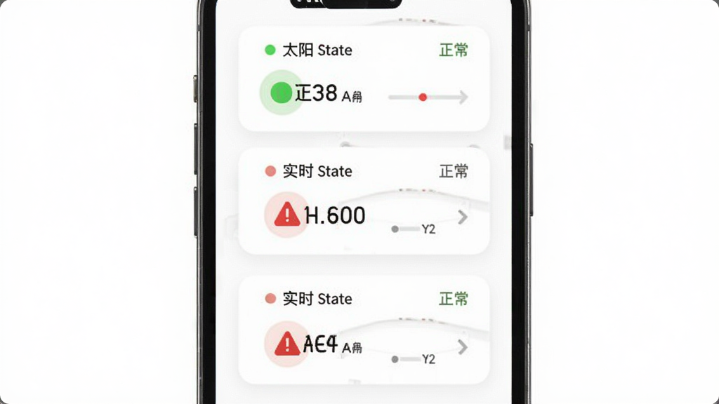 ��̫����Դ APP �豸��������չʾ���ֻ���Ļ����ʾ��̨���������豸��Ƭ�б���ÿ�ſ�Ƭ�����豸���ơ�����״ָ̬ʾ�ơ�ʵʱ������ֵ����ɫԲ���ʾ��������ɫ��ʾ�澯������Ϊ����ɫ����ƬԲ����ƣ�������ִ������������ɾ�