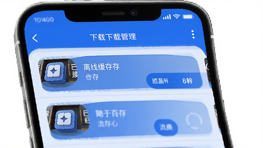 拉丁一百 离线缓存功能界面 手机屏幕显示下载管理页面 多个课程显示已缓存状态 有清晰和流畅画质选项 界面简洁 蓝色主色调 图标圆润 高清画质 无多余元素