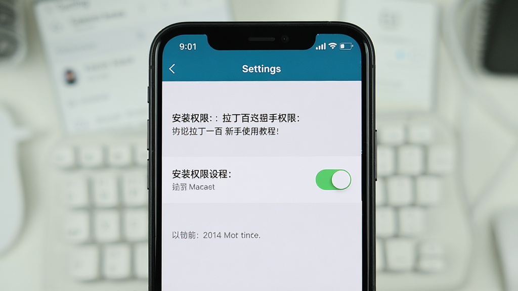 拉丁一百 新手使用教程 手机屏幕显示安装权限设置界面 有明确的开关按钮和文字提示 背景是手机设置菜单 简洁明了 高清画质 无多余元素