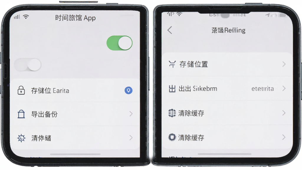 һ���ֻ���Ļ��ʾʱ���ù�App������ҳ�棬��������Ӧ�������ء��洢λ��ѡ�񡢵������ݡ���������ѡ���б���������ǳ��ɫ�������Ű�����������ϸ�ڸɾ��������޶���Ԫ��