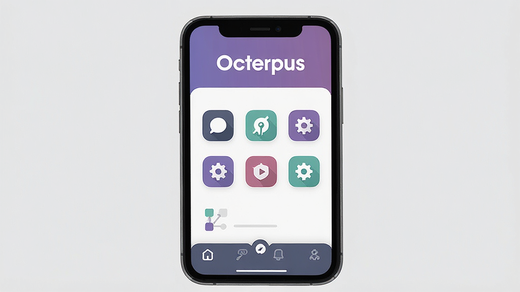 һ��չʾ Octerpus ��������ȫò��ͼƬ�������������ֻ���Ļ����Ļ����ʾ Octerpus �������棬������ Octerpus ���ֱ�ʶ���м��Ǽ��Ĺ���ͼ�����У��ײ��е�����������Ϊ���й�ͼ���Ű�ɾ����䣬����ִ���ƽ����ϸ��Բ���޶���װ�Σ����ʸ���ɾ��޶���Ԫ�ء�