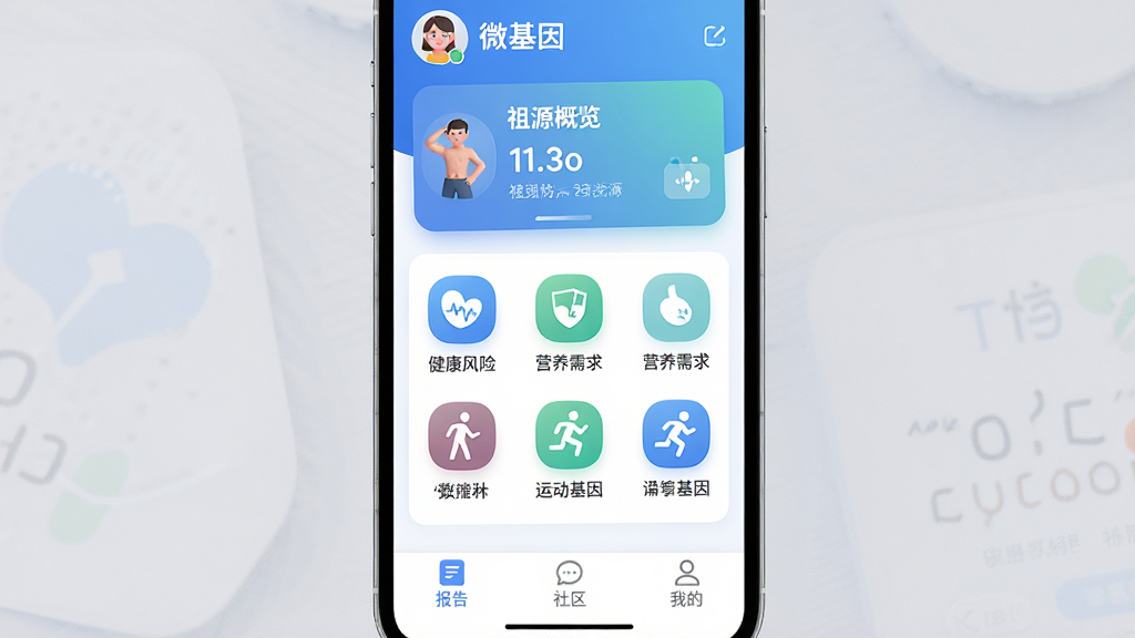 �ֻ���Ļ����չʾ������Ϊ��΢����App�����棬����Ϊ�����Ǹ���ͷ�����Դ������Ƭ���м��ǽ������ա�Ӫ�������˶������ͼ�����񣬵ײ��Ǳ��桢�������ҵ�����ѡ����Ű����������Ϊ�ִ�ҽ�ƽ����磬������ɫ������ͽ��䣬ϸ����ͼ��Բ�����ֱ�ǩ��ȷ�����ʸɾ����޶���Ԫ�أ�ģ����ʵ�ֻ�Ӧ�ý�ͼЧ��