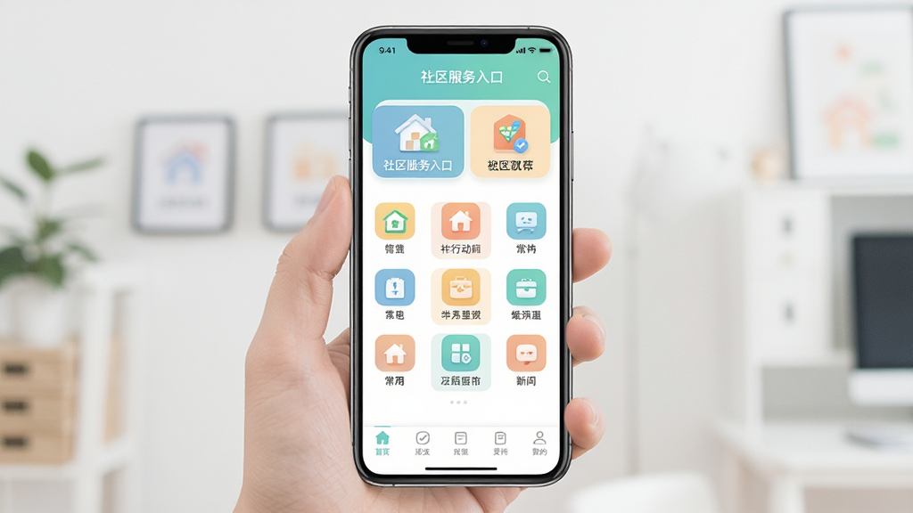 һ���ֻ���Ļչʾ��������ҡ�App�����棬������������������ʾ����������ڣ��м��ǳ��ù���ͼ�����񣬵ײ�Ϊ����������������ˬ�ִ�����ƽ����ƣ�ɫ����ͣ����ʸɾ����޶���Ԫ��