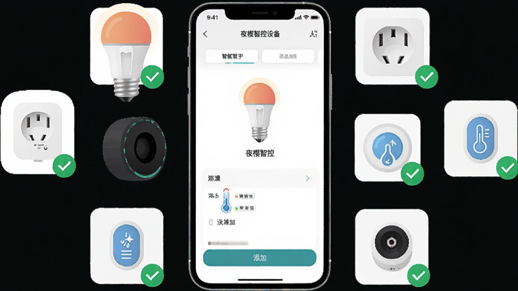 ҹӣ�ǿض��豸���ݳ���ͼ����������Ϊһ���ֻ���Ļ��ʾҹӣ�ǿ��豸���ӽ��棬��Ļ��Χ�����Ų�ͬƷ�Ƶ����ܵ��ݡ����ܲ�������ʪ�ȴ��������豸ͼ�꣬����Ϊ�ֻ����С��豸�������ܣ��Ű�������£����Ϊ��ƽ���Ƽ��廭�磬ϸ�����豸ͼ��������ӳɹ�����ɫ�Թ���ʶ�����������ɾ��޶���Ԫ��