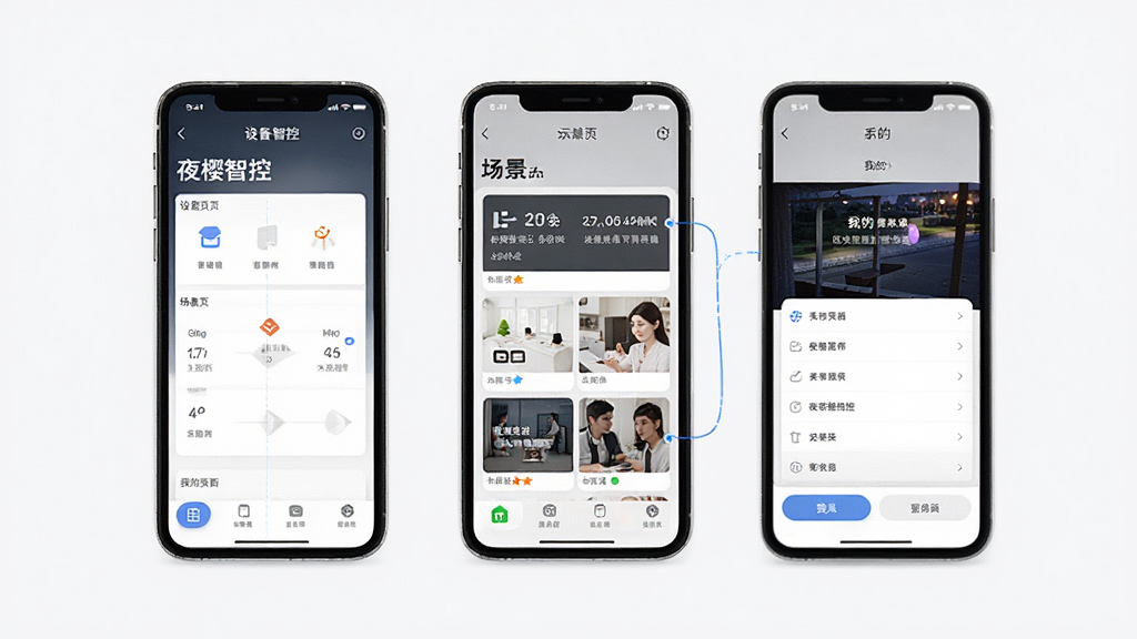 ҹӣ�ǿؽ��沼��չʾͼ����������Ϊ�����ֻ�����չʾҹӣ�ǿص��豸ҳ������ҳ���ҵ�ҳ�棬����Ϊ���������ֻ���Ļ���Ű����룬���ΪUI���չʾ���ϸ������Ļ�����������ɼ���ע�豸�����ҵ����������ʸ���ɾ��޶���Ԫ��
