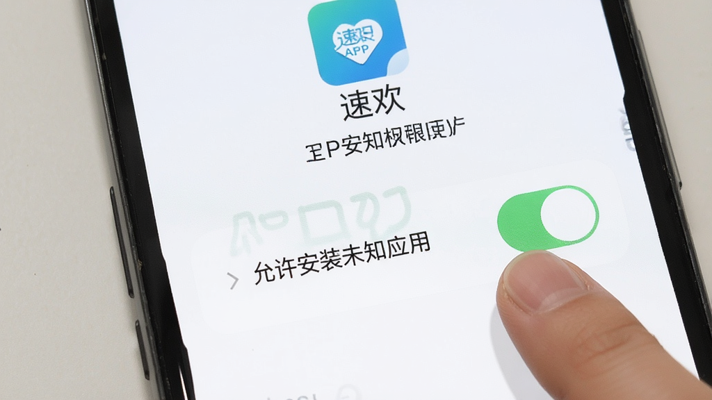 һ��չʾ�ֻ���װ���ٻ���APP���̵�ͼƬ���������ֻ���Ļ��ʾ��װȨ�����ý��棬�С�������װδ֪Ӧ�á��Ŀ��ذ�ť���Ա�����ָ�����ʾ�⣬��������ˣ����ʸɾ����޶���Ԫ��
